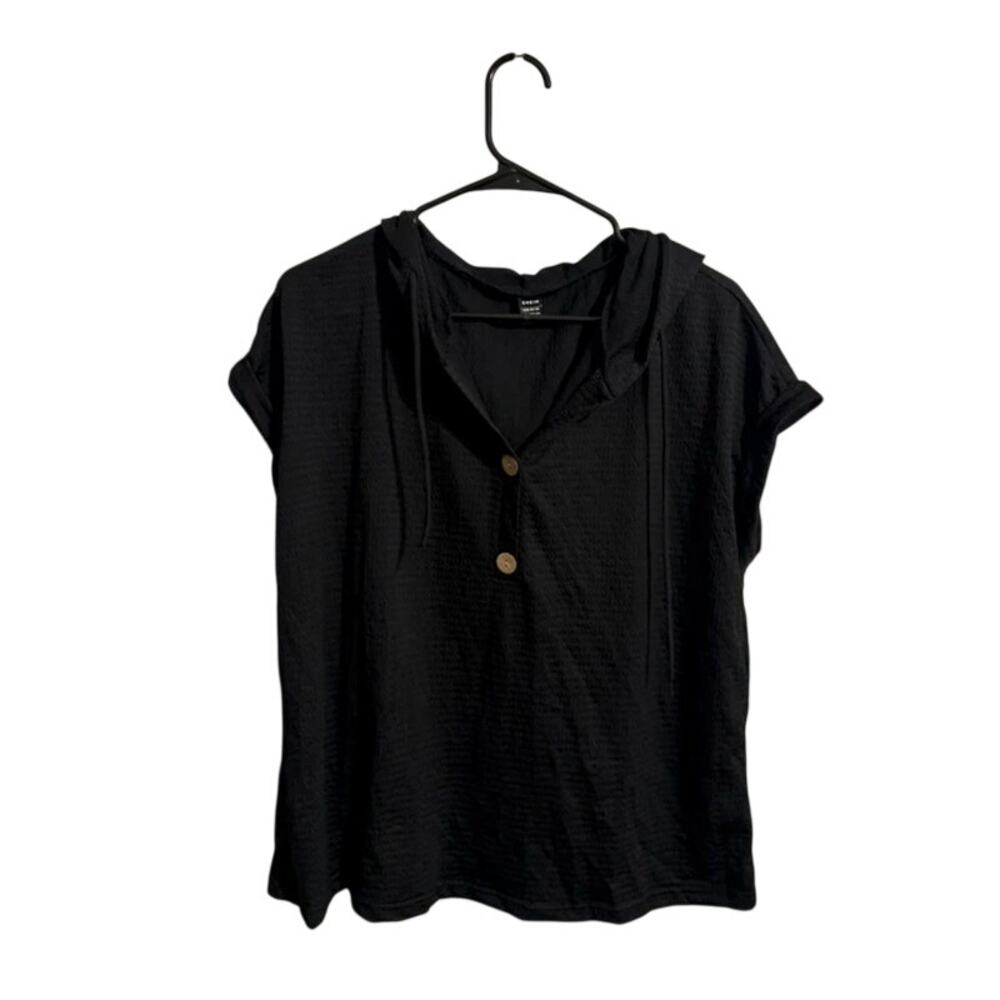 SHEIN black hooded short sleeve blouse